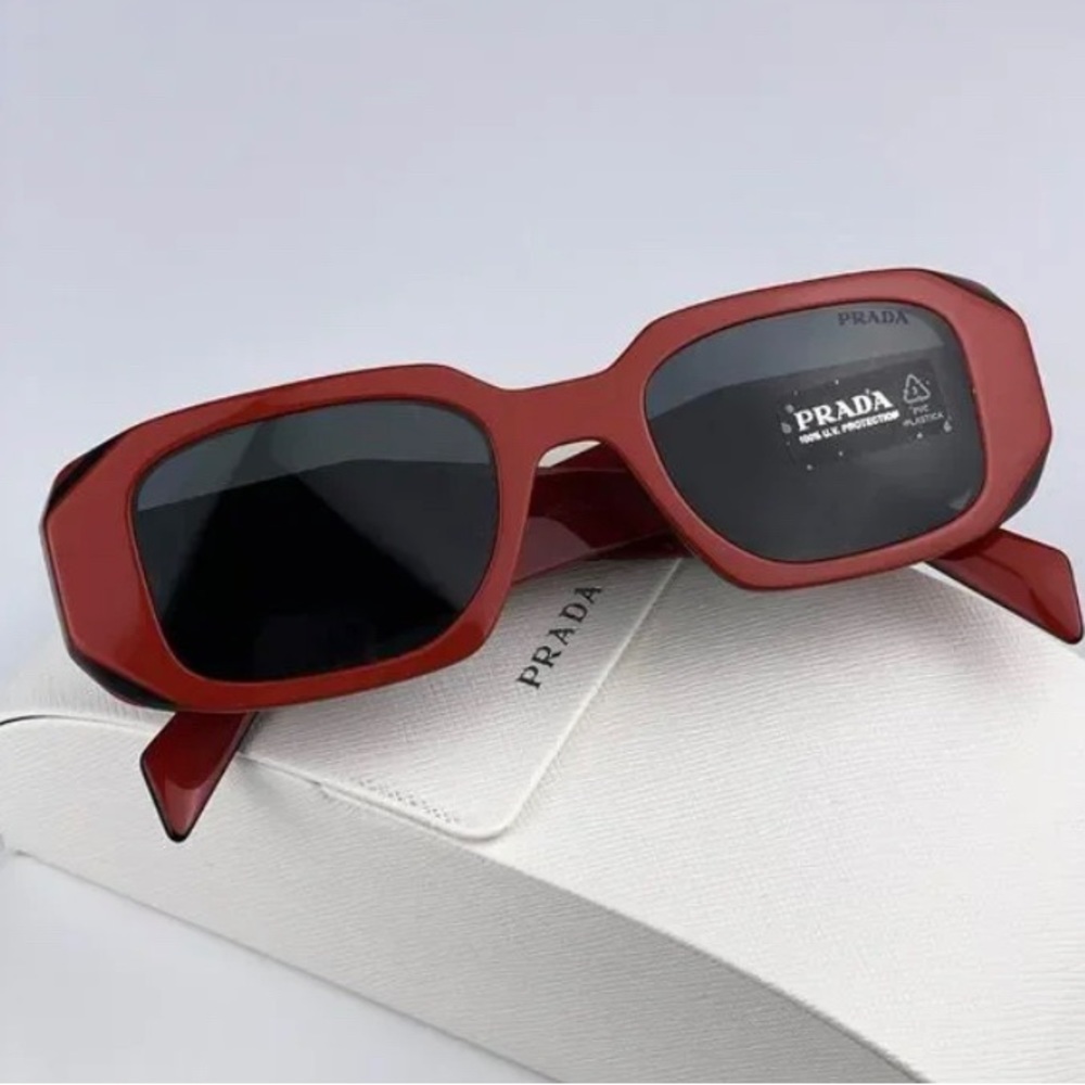 NEW Prada PR17WS 12N5S0 Orange Black Dark Grey Rectangle Unisex Sunglasses - Picture 6 of 15